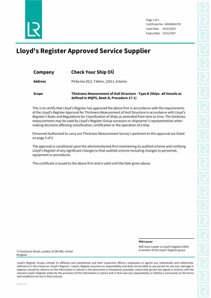 Lloyd’s Register (LR) : Global professional services company specializing in engineering and technology for the maritime industry.
