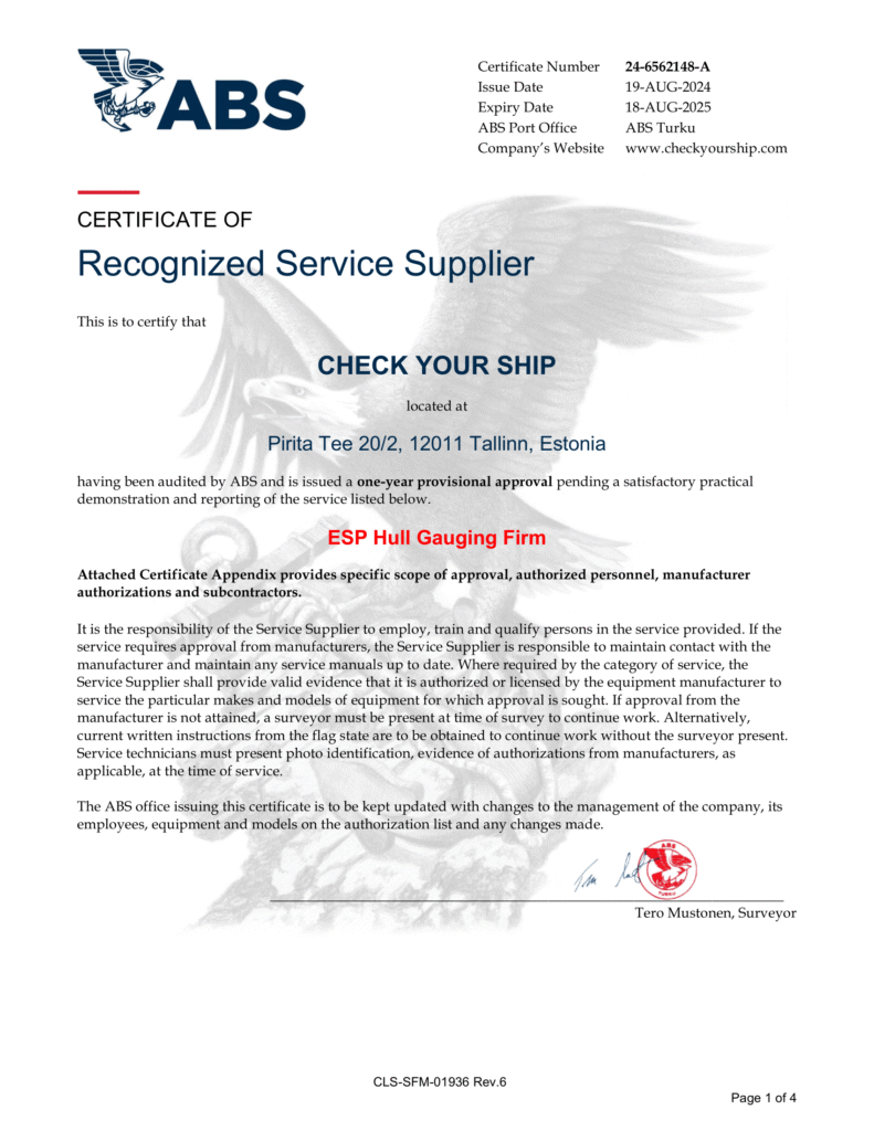 ABS : American Bureau of Shipping, a leading classification society based in the United States.